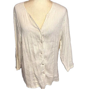 Eileen Fisher Woman  Linen Cotton Blouse Button Blouse 1X
